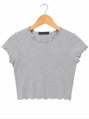 Brandy Melville Gray Lettuce Hem Baby Tee Soft Girl • Minimalist • Y2K Fit